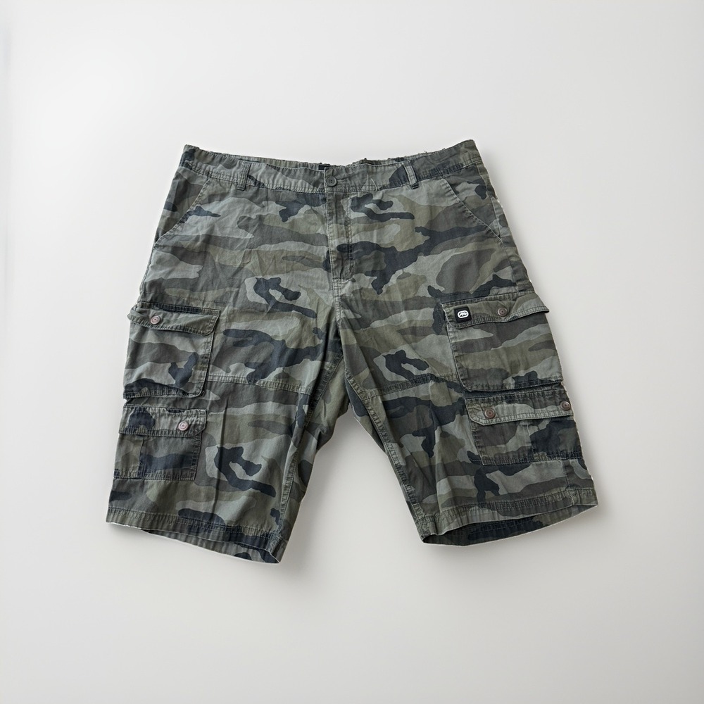Vintage Men's Cargo Ecco Camouflage Green Shorts Size 40 100% Cotton